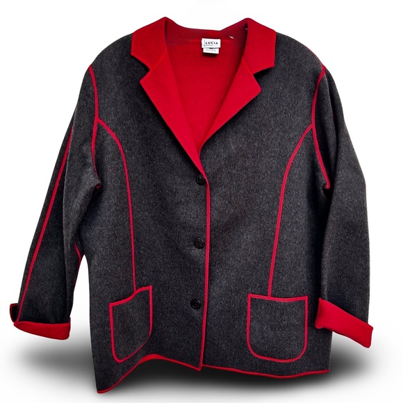 Women’s Lucia Grey 100% New Wool Coat Red Interior and Serged Seams in Size 16 - Picture 1 of 16